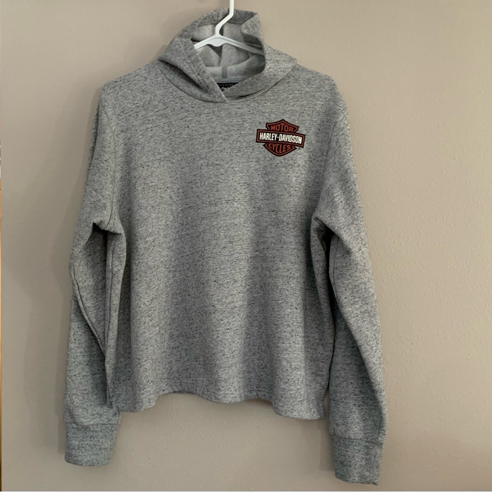 Harley Davidson Womens Gray Double Sided Print Hooded Sweatshirt Size 1W
